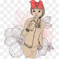 唯美喝饮料的小女孩