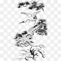 手绘中国风仙鹤松树