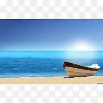蓝天阳光海面小船