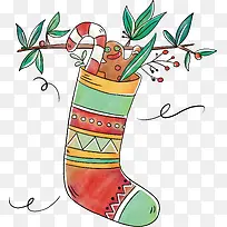 圣诞节水彩手绘圣诞袜