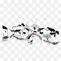 水墨中式屋檐建筑