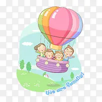卡通家庭坐热气球