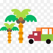 矢量椰子树小汽车