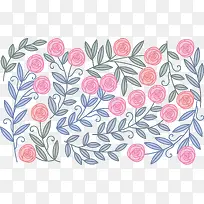 粉色复古手绘玫瑰花填充背景