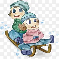 玩雪橇的孩子