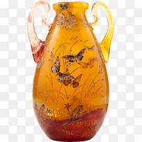 黄色陶瓷蝴蝶花瓶抠图