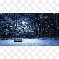 雪夜公园路灯海报背景