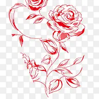 手绘红色线条玫瑰花