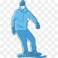 蓝色卡通滑板滑雪的人