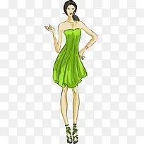 矢量绿色裙子美女
