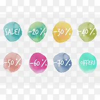 可爱水彩手绘促销标签矢量图