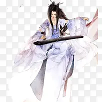 蓝衣古琴女子古风立绘