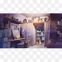 手绘拥挤的画室插画