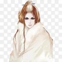 白色羽毛红发男子古风立绘