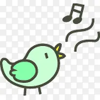 可爱绿色手绘歌唱小鸟