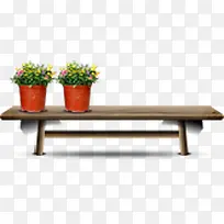 木质桌子花盆盆栽
