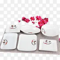 花和厨房用品餐具白色碗