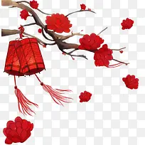 中国风手绘梅花灯笼新年装饰图案