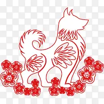 春节红色小狗剪纸