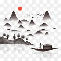 中国风手绘水墨风景山水徽派建筑52
