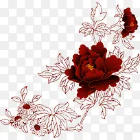 中国红花朵线描素材