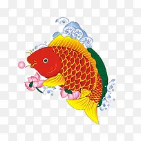 红色中国画鲤鱼素材