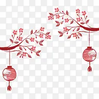 红色水彩手绘中国风灯笼