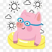 夏天游泳卡通小猪