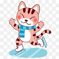 粉色卡通小猫溜冰