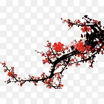 红色水墨艺术梅花盛开植物