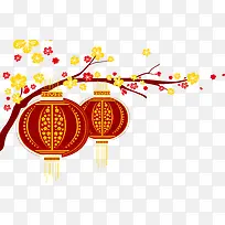 中式可爱彩绘灯笼梅花树枝
