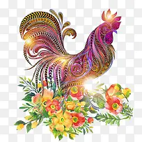 2017鸡年花卉装饰图案