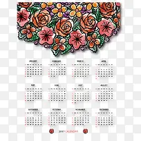 水彩花朵背景日历