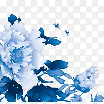 蓝色牡丹花元素