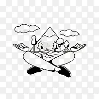 黑色创意打坐的山林