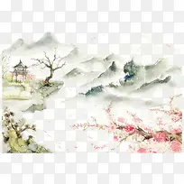 中国古风水彩插画素材
