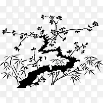 中国风水墨植物矢量素材