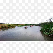 水乡湿地游船风景图片