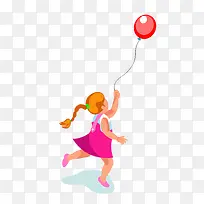 卡通小女孩放气球
