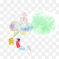 气球带飞的小孩
