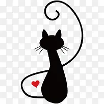 黑色手绘猫咪和爱心