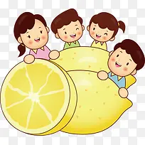 卡通手绘柠檬一家人