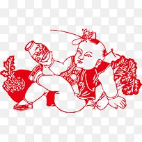 剪纸 小孩子捉蛐蛐