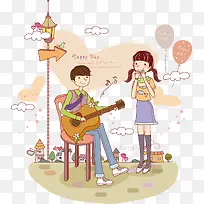男孩弹吉它给女孩