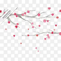 可爱水彩树枝与樱花素材