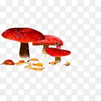 卡通红色毒蘑菇黄色枯叶