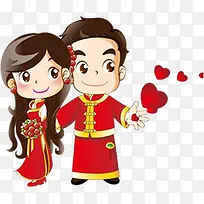 卡通红色小夫妻婚礼元素