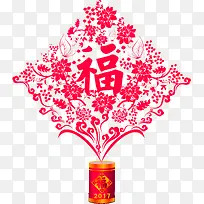 红色中国风鞭炮福字装饰图案