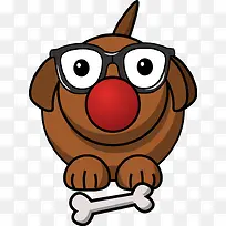 戴眼镜的卡通棕色小狗