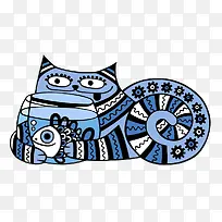 卡通抱浴缸蓝色花纹猫咪